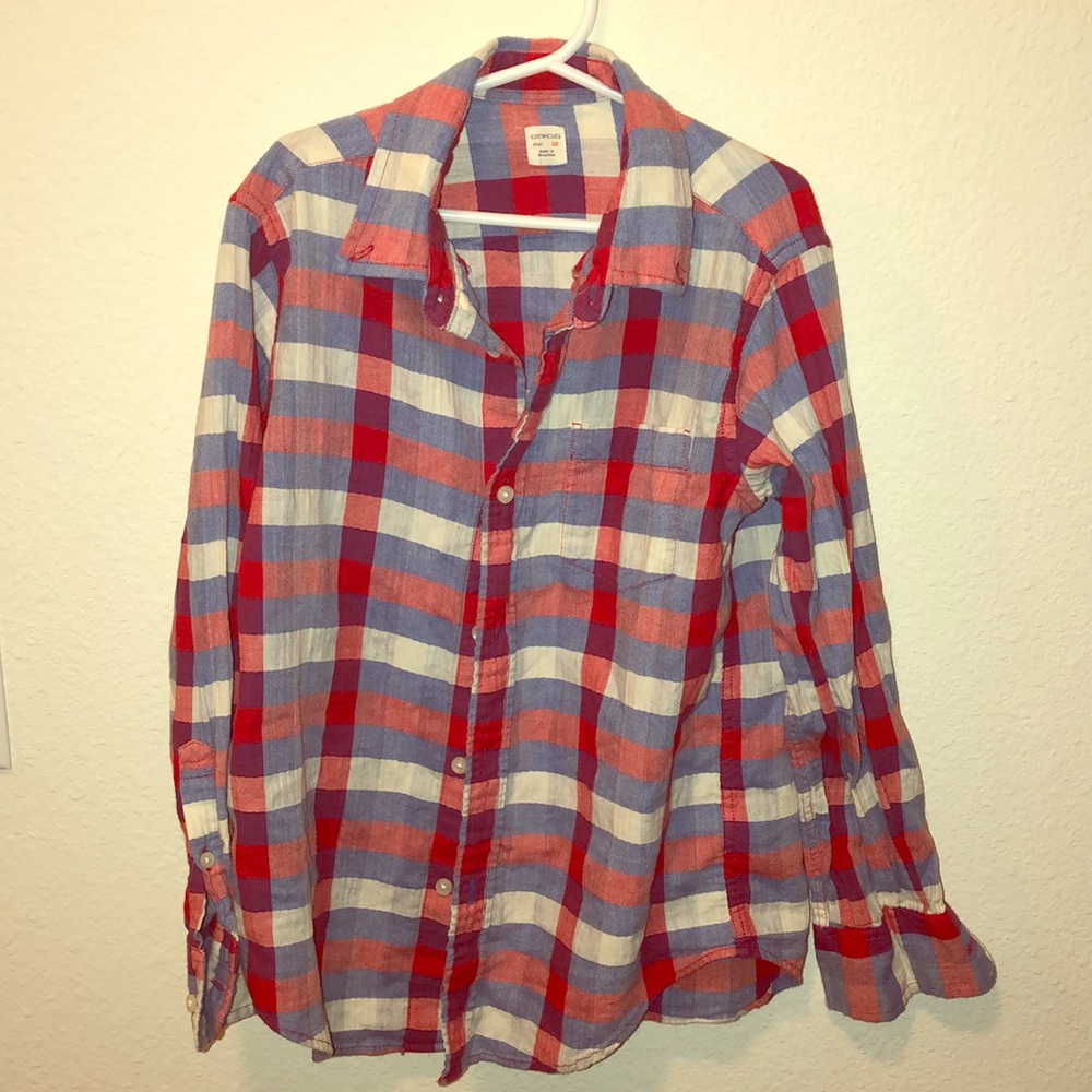 Crew cuts red, white and blue plaid shirt sz 10